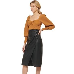 DKNY Faux-Leather Ruched-Side
Midi Skirt, size 2.